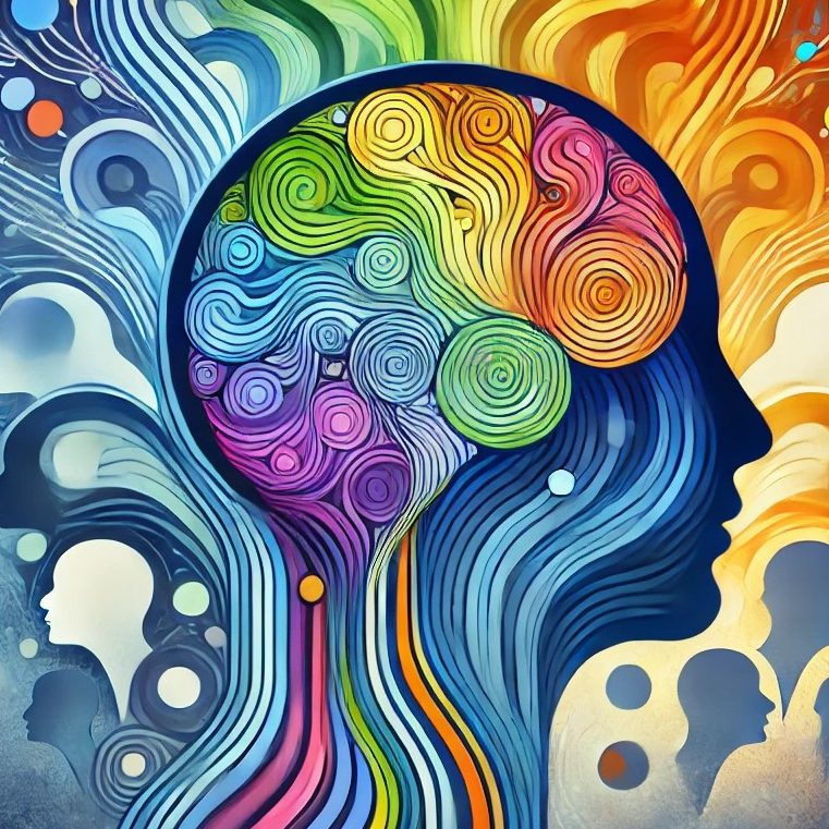 Access to Work Page Image Neurodiversity represented by an abstract illustration of a blue silhouette with an infinity symbol, set against a vibrant background.